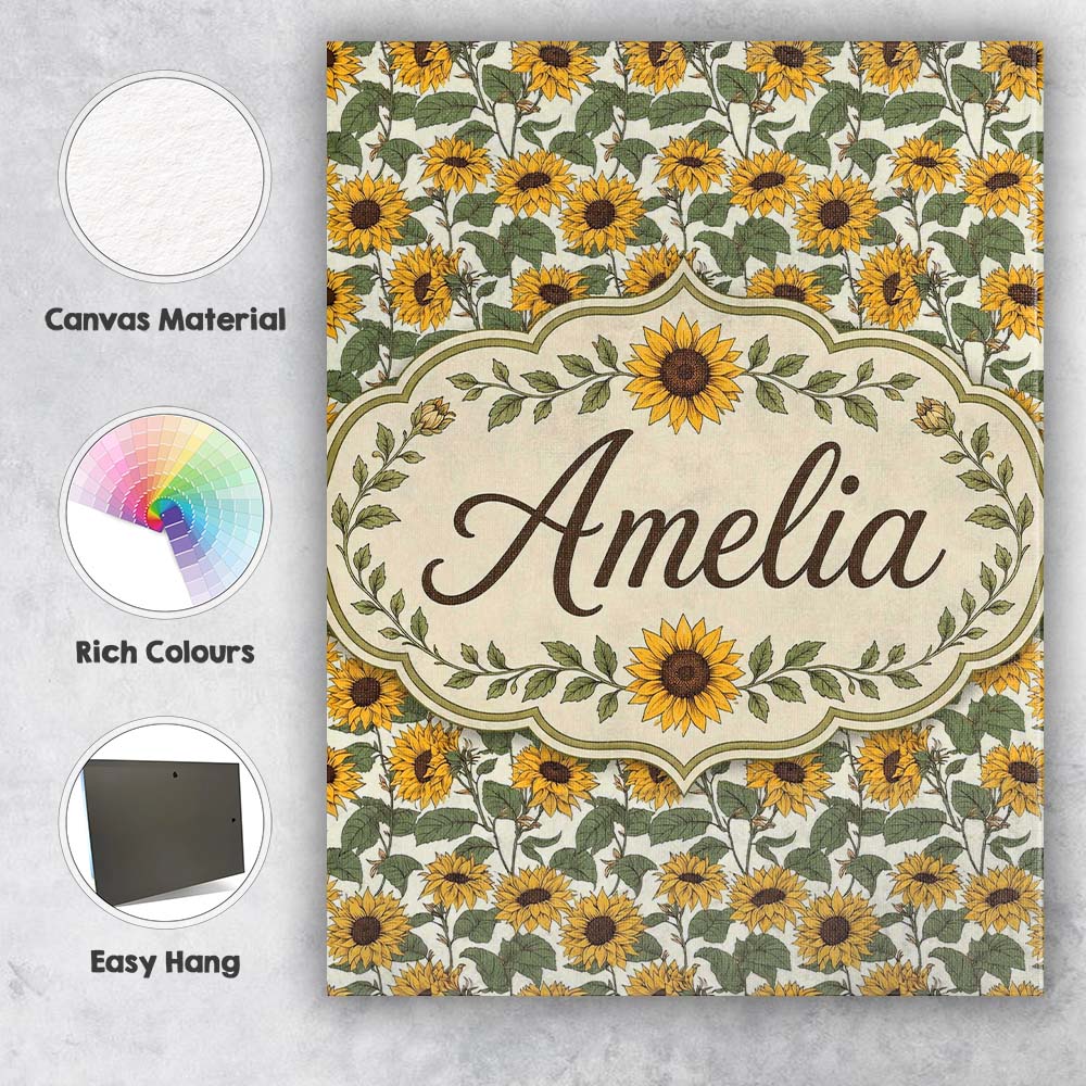 Personalised Name Classic Sunflower Floral Custom  Unique Gift Idea Elegant Feature Canvas Wall Art Print Decor Picture Ready to Hang