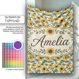Classic Sunflower Floral Seamless Pattern Natural Botanical Garden  Personalised Custom Name Super Soft Fleece Blanket Bed Sofa Throw