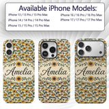 Classic Sunflower Floral Seamless Pattern Natural Custom Name Protective Phone Case Mobile Cover Durable Everyday Smartphone Shock Resistant
