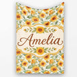 Soft Yellow Sunflower Floral Seamless Pattern Light Botanical  Personalised Custom Name Super Soft Fleece Blanket Bed Sofa Throw