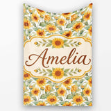 Soft Yellow Sunflower Floral Seamless Pattern Light Botanical  Personalised Custom Name Super Soft Fleece Blanket Bed Sofa Throw