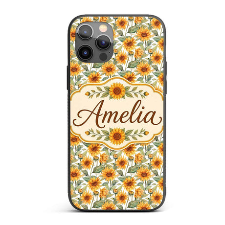 Soft Yellow Sunflower Floral Seamless Pattern Custom Name Protective Phone Case Mobile Cover Durable Everyday Smartphone Shock Resistant