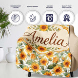 Soft Yellow Sunflower Floral Seamless Pattern Light Botanical  Personalised Custom Name Super Soft Fleece Blanket Bed Sofa Throw