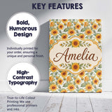 Personalised Name Soft Yellow Sunflower Custom  Modern Room Accent Elegant Feature Canvas Wall Art Print Decor Picture Ready to Hang