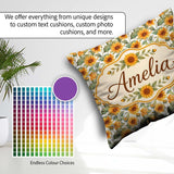 Custom Name Soft Yellow Sunflower Floral Pattern Light Botanical Square Filled Cushion Throw Pillow Sofa Bed Home Decor Zip Washable UK Made