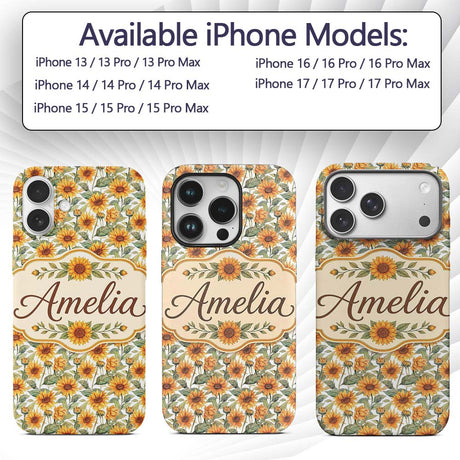 Soft Yellow Sunflower Floral Seamless Pattern Custom Name Protective Phone Case Mobile Cover Durable Everyday Smartphone Shock Resistant