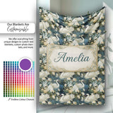 Elegant White Swan Floral Lake Seamless Pattern Vintage Nature  Personalised Custom Name Super Soft Fleece Blanket Bed Sofa Throw