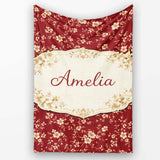 Red Floral Seamless Pattern Thoughtful Gift Idea Cute Unique Gift  Personalised Custom Name Super Soft Fleece Blanket Bed Sofa Throw
