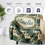 Graceful Swan Lake Floral Seamless Pattern Classic Botanical Water  Personalised Custom Name Super Soft Fleece Blanket Bed Sofa Throw