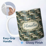 Personalized Custom Name Graceful Swan Lake Floral Seamless Pattern Classic Botanical Water 11oz Ceramic Coffee Tea Mug White Large Handle