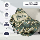 Graceful Swan Lake Floral Seamless Pattern Classic Botanical Water  Personalised Custom Name Super Soft Fleece Blanket Bed Sofa Throw