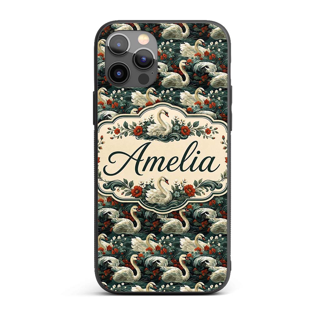 Dark Swan Floral Water Garden Seamless Pattern Custom Name Protective Phone Case Mobile Cover Durable Everyday Smartphone Shock Resistant