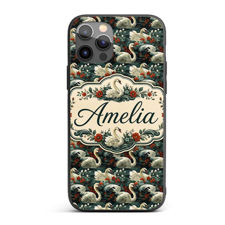 Dark Swan Floral Water Garden Seamless Pattern Custom Name Protective Phone Case Mobile Cover Durable Everyday Smartphone Shock Resistant