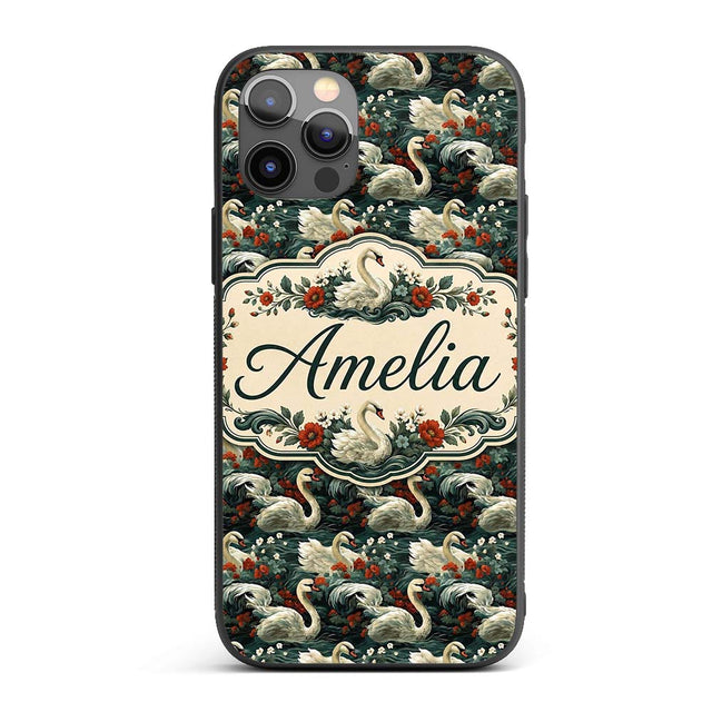 Dark Swan Floral Water Garden Seamless Pattern Custom Name Protective Phone Case Mobile Cover Durable Everyday Smartphone Shock Resistant
