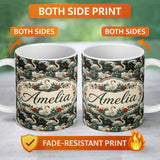 Personalized Custom Name Dark Swan Floral Water Garden Seamless Pattern Vintage Nature 11oz Ceramic Coffee Tea Mug White Large Handle