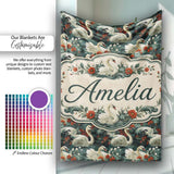 Dark Swan Floral Water Garden Seamless Pattern Vintage Nature  Personalised Custom Name Super Soft Fleece Blanket Bed Sofa Throw