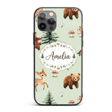 Cute Woodland Forest Animals Bear Bunny Deer on Custom Name Protective Phone Case Mobile Cover Durable Everyday Smartphone Shock Resistant