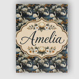 Personalised Name Luxury Swan Floral Night Custom  Unique Gift Idea Elegant Feature Canvas Wall Art Print Decor Picture Ready to Hang