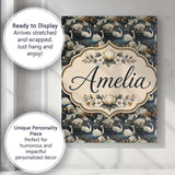 Personalised Name Luxury Swan Floral Night Custom  Unique Gift Idea Elegant Feature Canvas Wall Art Print Decor Picture Ready to Hang