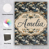 Personalised Name Luxury Swan Floral Night Custom  Unique Gift Idea Elegant Feature Canvas Wall Art Print Decor Picture Ready to Hang