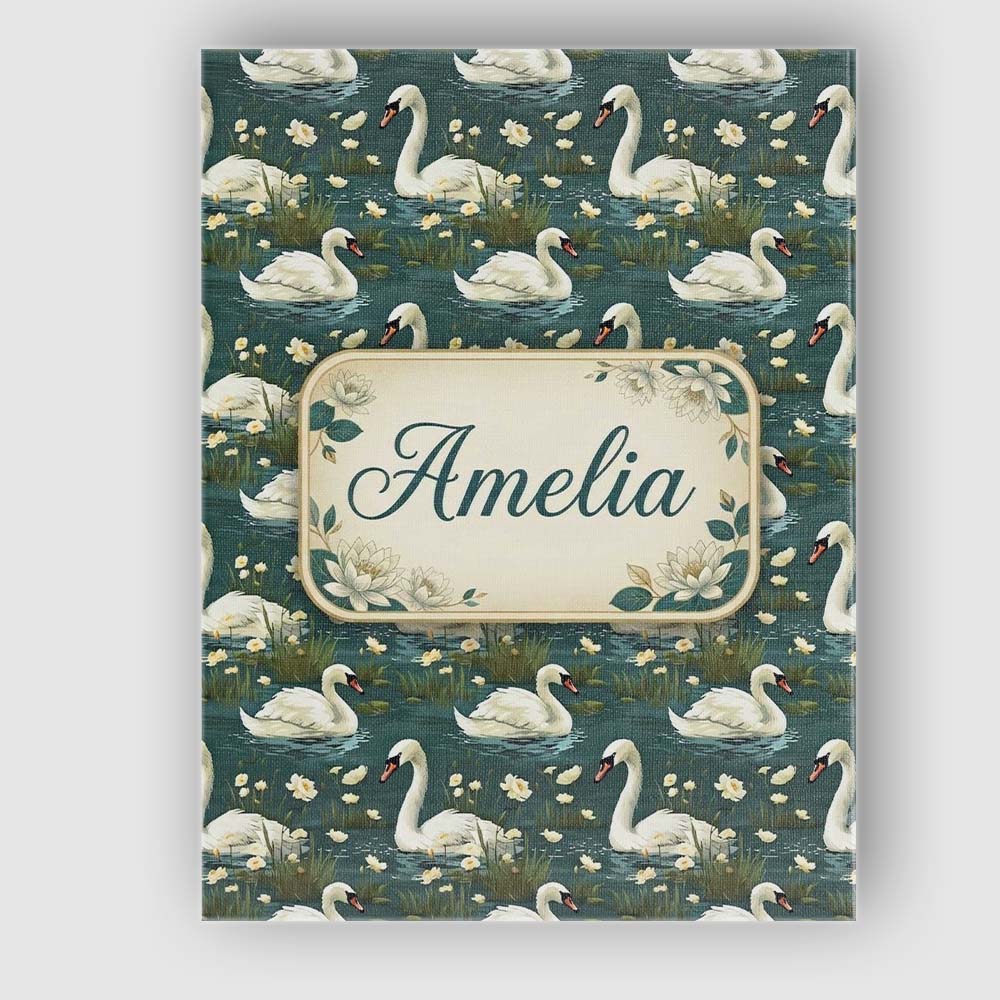 Personalised Name Soft Swan Lake Floral Custom  Modern Room Accent Elegant Feature Canvas Wall Art Print Decor Picture Ready to Hang