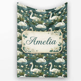 Soft Swan Lake Floral Seamless Pattern Calm Nature Botanical Scene  Personalised Custom Name Super Soft Fleece Blanket Bed Sofa Throw