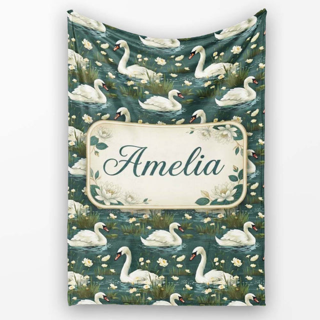 Soft Swan Lake Floral Seamless Pattern Calm Nature Botanical Scene  Personalised Custom Name Super Soft Fleece Blanket Bed Sofa Throw