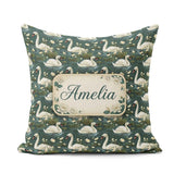 Custom Name Soft Swan Lake Floral Seamless Calm Nature Botanical Square Filled Cushion Throw Pillow Sofa Bed Home Decor Zip Washable UK Made
