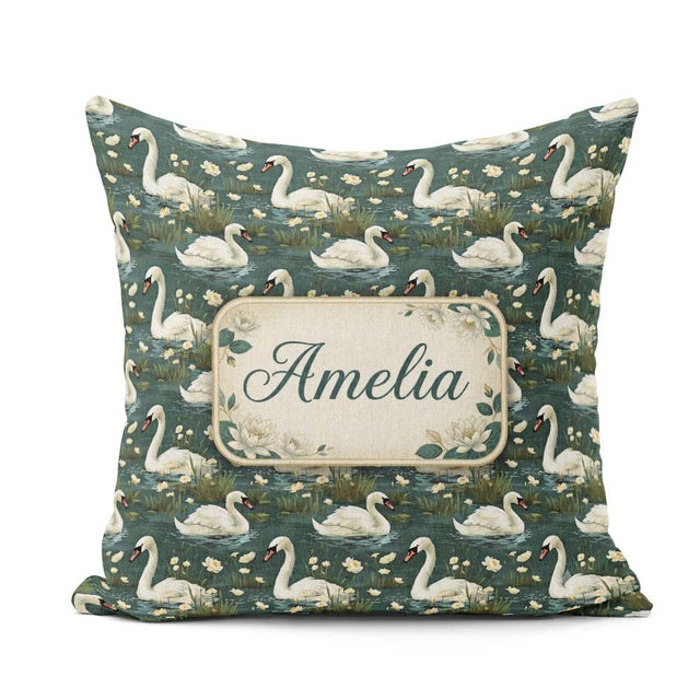 Custom Name Soft Swan Lake Floral Seamless Calm Nature Botanical Square Filled Cushion Throw Pillow Sofa Bed Home Decor Zip Washable UK Made