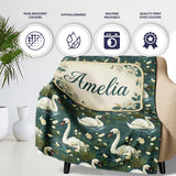 Soft Swan Lake Floral Seamless Pattern Calm Nature Botanical Scene  Personalised Custom Name Super Soft Fleece Blanket Bed Sofa Throw