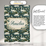 Soft Swan Lake Floral Seamless Pattern Calm Nature Botanical Scene  Personalised Custom Name Super Soft Fleece Blanket Bed Sofa Throw