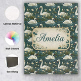 Personalised Name Soft Swan Lake Floral Custom  Modern Room Accent Elegant Feature Canvas Wall Art Print Decor Picture Ready to Hang