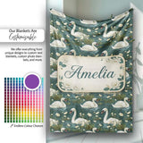 Soft Swan Lake Floral Seamless Pattern Calm Nature Botanical Scene  Personalised Custom Name Super Soft Fleece Blanket Bed Sofa Throw