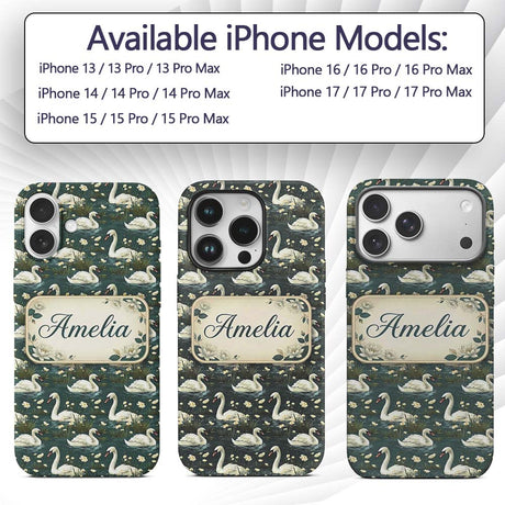 Soft Swan Lake Floral Seamless Printed Design Custom Name Protective Phone Case Mobile Cover Durable Everyday Smartphone Shock Resistant