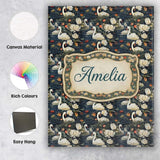 Personalised Name White Swan Tulip Floral Custom  Unique Gift Idea Elegant Feature Canvas Wall Art Print Decor Picture Ready to Hang