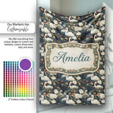 White Swan Tulip Floral Seamless Pattern Elegant Water Garden  Personalised Custom Name Super Soft Fleece Blanket Bed Sofa Throw