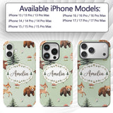Cute Woodland Forest Animals Bear Bunny Deer on Custom Name Protective Phone Case Mobile Cover Durable Everyday Smartphone Shock Resistant