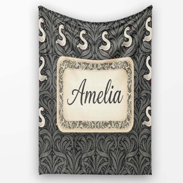 Modern Black Swan Abstract Seamless Pattern Stylish Feather Design  Personalised Custom Name Super Soft Fleece Blanket Bed Sofa Throw