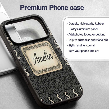 Modern Black Swan Abstract Decorative Design Custom Name Protective Phone Case Mobile Cover Durable Everyday Smartphone Shock Resistant
