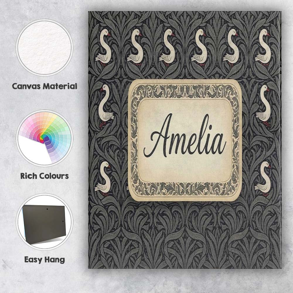 Personalised Name Modern Black Swan Abstract Custom Bespoke  Contemporary Display Canvas Wall Art Print Decor Picture Ready to Hang