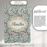 Vintage Botanical Floral Vine Pattern with Red Flowers Seamless  Personalised Custom Name Super Soft Fleece Blanket Bed Sofa Throw