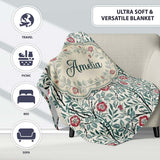 Vintage Botanical Floral Vine Pattern with Red Flowers Seamless  Personalised Custom Name Super Soft Fleece Blanket Bed Sofa Throw