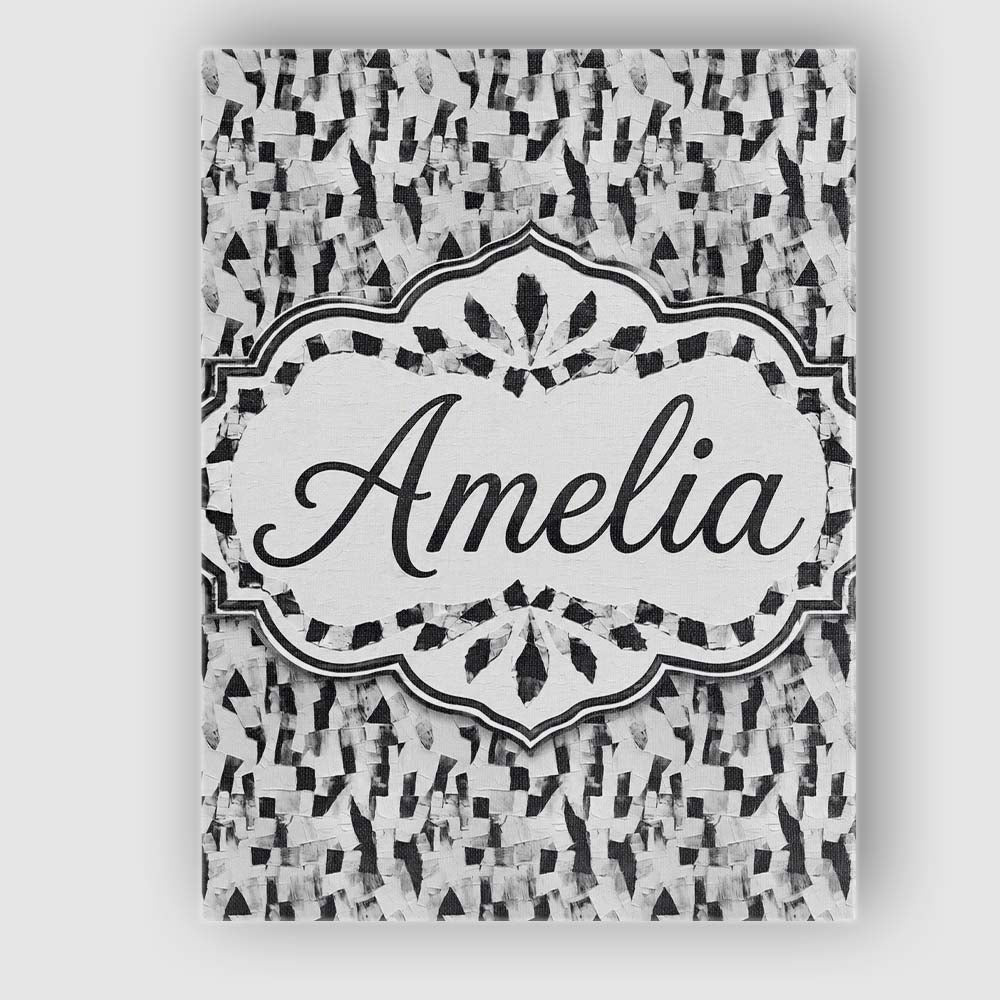 Personalised Name Abstract Black White Custom  Modern Room Accent Elegant Feature Canvas Wall Art Print Decor Picture Ready to Hang