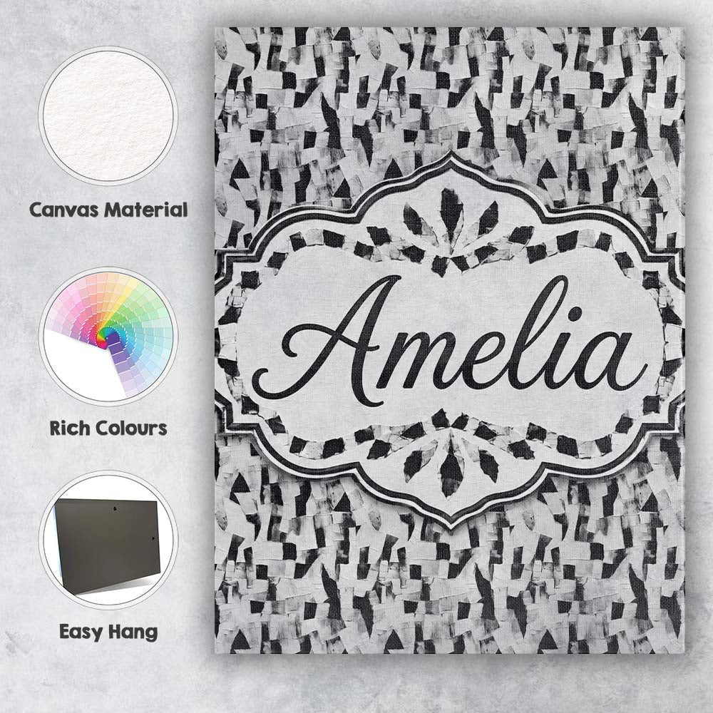 Personalised Name Abstract Black White Custom  Modern Room Accent Elegant Feature Canvas Wall Art Print Decor Picture Ready to Hang