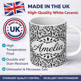 Personalized Custom Name Abstract Black White Textured Brushstroke Pattern Seamless Name Cute 11oz Ceramic Coffee Tea Mug White Large Handle