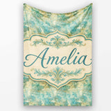 Elegant Teal Damask Ornamental Vintage Style Seamless Name Cute  Personalised Custom Name Super Soft Fleece Blanket Bed Sofa Throw
