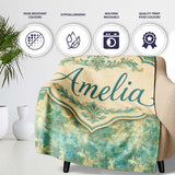 Elegant Teal Damask Ornamental Vintage Style Seamless Name Cute  Personalised Custom Name Super Soft Fleece Blanket Bed Sofa Throw