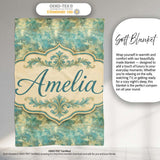 Elegant Teal Damask Ornamental Vintage Style Seamless Name Cute  Personalised Custom Name Super Soft Fleece Blanket Bed Sofa Throw