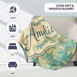 Elegant Teal Damask Ornamental Vintage Style Seamless Name Cute  Personalised Custom Name Super Soft Fleece Blanket Bed Sofa Throw
