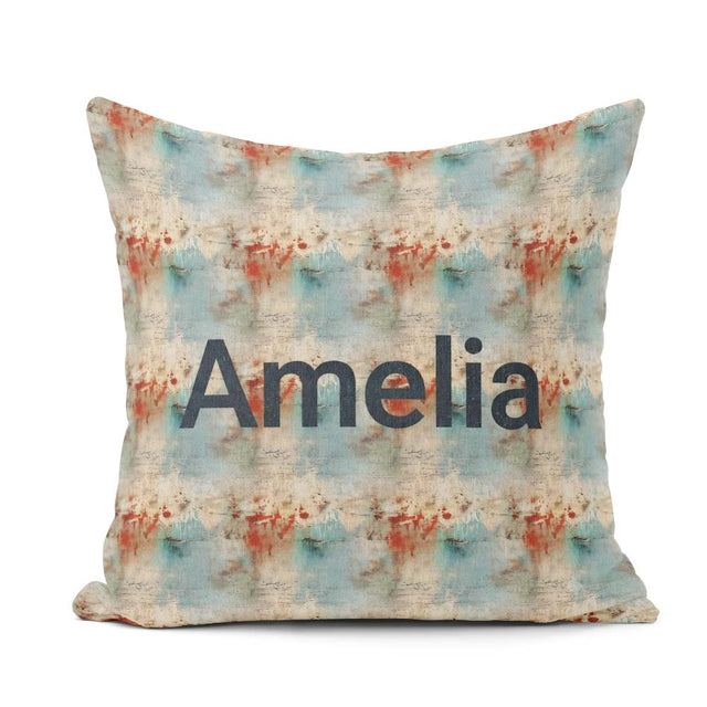 Custom Name Abstract Grunge Texture with Red and Blue Tones Name Square Filled Cushion Throw Pillow Sofa Bed Home Decor Zip Washable UK Made